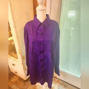 Jaclyn Smith Classic Women 18W Long Sleeve Button Up Shirt Blouse Purple Shirt